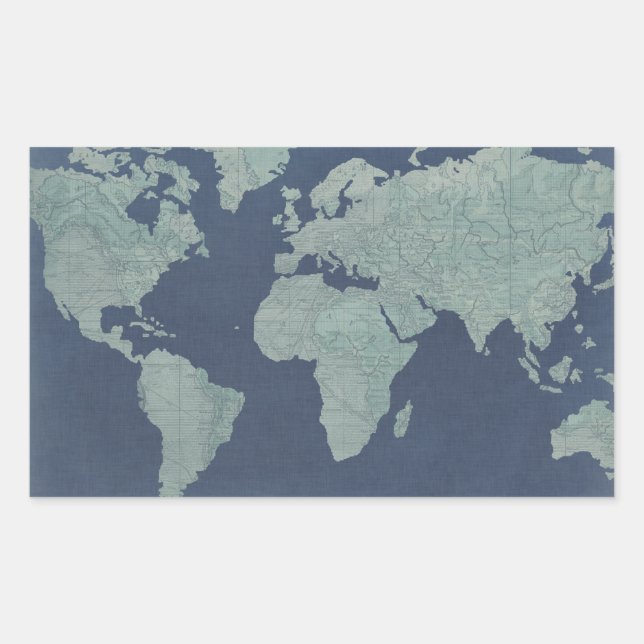Pegatina Rectangular Mapa del mundo de las líneas azules (Anverso)