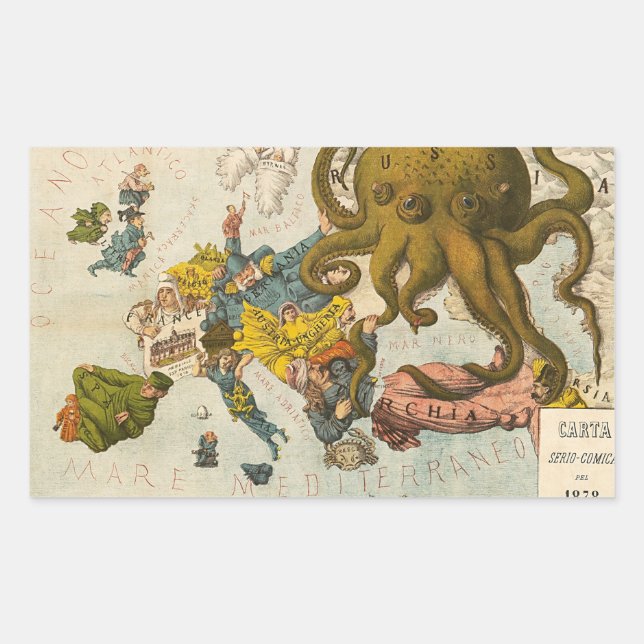 Pegatina Rectangular Mapa divertidísimo de Europa (Anverso)