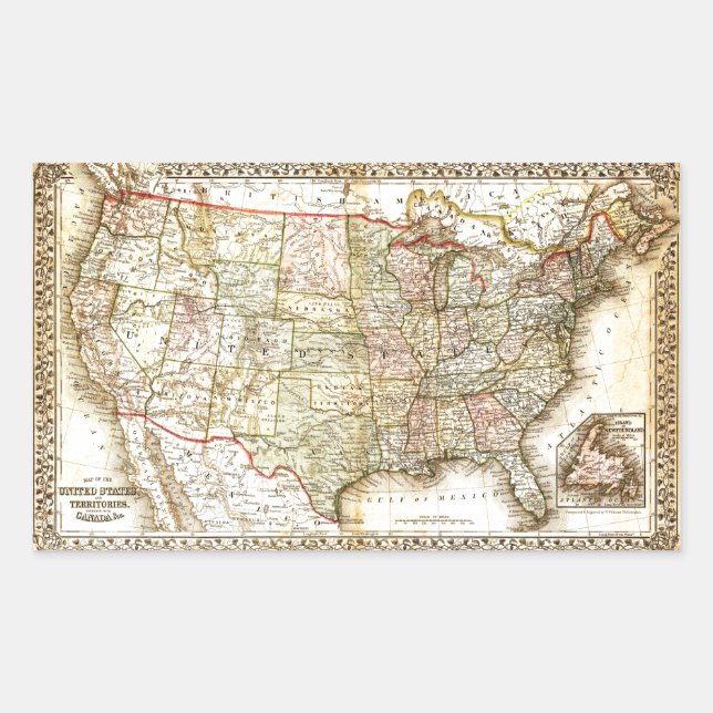 Pegatina Rectangular Mapa general de Vintage Old USA (Anverso)