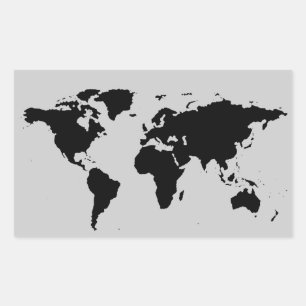 Pegatina Rectangular mapa gráfico negro mundial