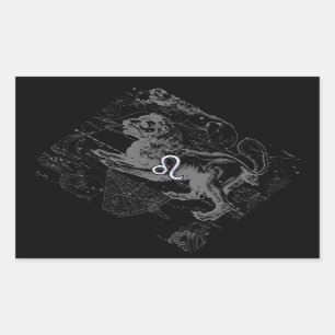 Pegatina Rectangular Mapa Hevelius 1690 del zodiaco de Leo del estilo