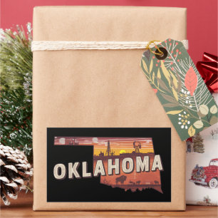 Pegatina Rectangular Mapa ilustrado del estado de Oklahoma Vintage para