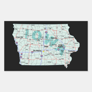 Pegatina Rectangular Mapa Interestatal De Iowa