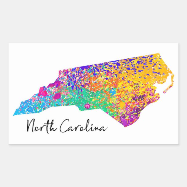 Pegatina Rectangular Mapa moderno de Carolina del Norte (Anverso)