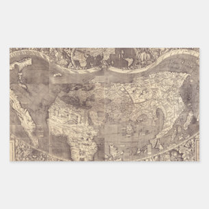 Pegatina Rectangular Mapa mundial de Martin Waldseemuller de 1507