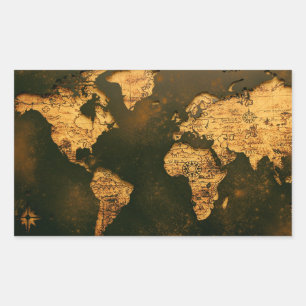 Pegatina Rectangular Mapa Mundial Vintage Arte de Cartografía Antigua