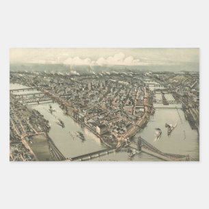 Pegatina Rectangular Mapa pictórico vintage de Pittsburgh (1902)