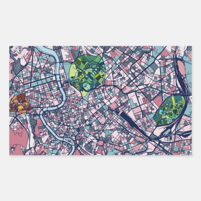 Pegatina Rectangular Mapa Roma Italia (Anverso)