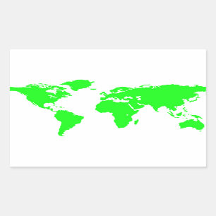 Pegatina Rectangular Mapa Verde del Mundo Blanco