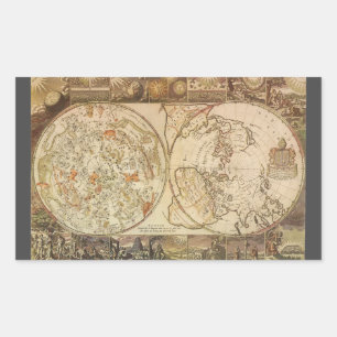 Pegatina Rectangular Mapa vintage de planisfera celeste de Joseph Moxon