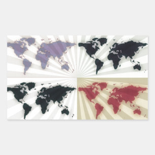 Pegatina Rectangular Mapas mundiales diferentes
