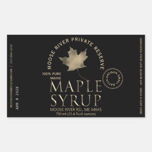 Pegatina Rectangular MAPLE SYRUP Reserva Privada Gold Leaf Harvest Fech