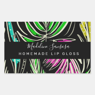 Pegatina Rectangular Maquillaje Lipgloss Bright Jungle Doodles Black