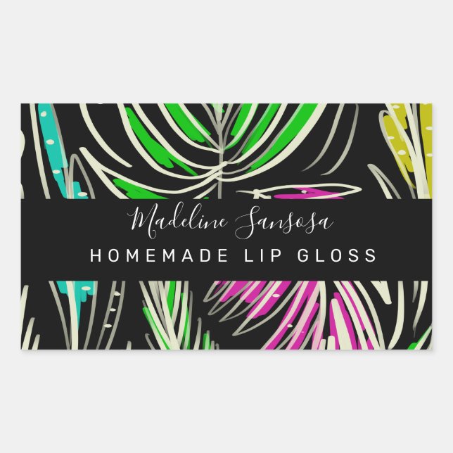 Pegatina Rectangular Maquillaje Lipgloss Bright Jungle Doodles Black (Anverso)