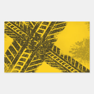 Pegatina Rectangular Marca de camino negra apenada Grunge de la pista