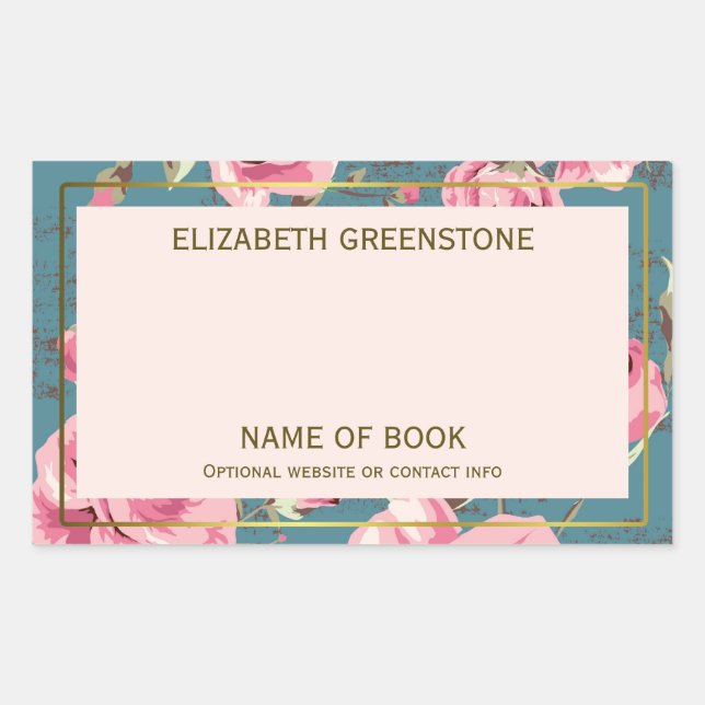 Pegatina Rectangular Marcador de firma de Rosa de época (Anverso)