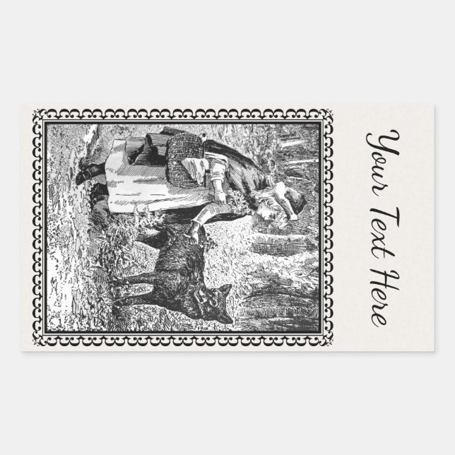 Pegatina Rectangular Marco de Lobo del casquillo del Ilustracion blanco (Anverso)