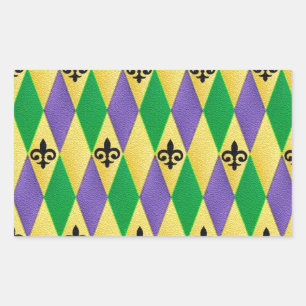 Pegatina Rectangular Mardi Gras Harlequin Fleur De Lis