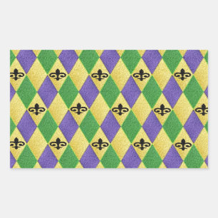Pegatina Rectangular Mardi Gras Harlequin Fleur De Lis