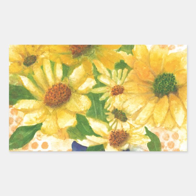 Pegatina Rectangular margaritas amarillas en jarrón azul (Anverso)