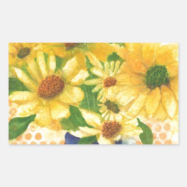 Pegatina Rectangular margaritas amarillas en jarrón azul (Anverso)