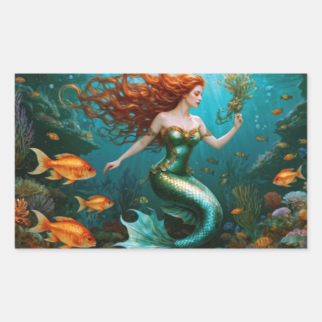 Pegatina Rectangular "Marielle" - Hermosa sirena bailarina (Anverso)