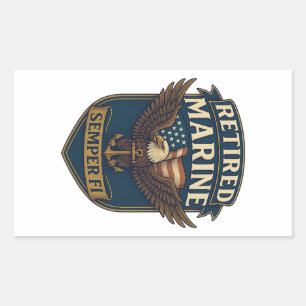 Pegatina Rectangular Marine Semper Fi retirado sobre águila y bandera