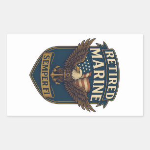 Pegatina Rectangular Marine Semper Fi retirado sobre águila y bandera