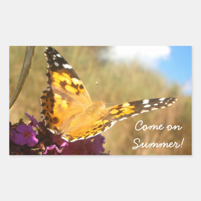 Pegatina Rectangular Mariposa. (Anverso)