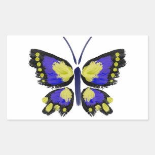 Pegatina Rectangular Mariposa azul y amarilla