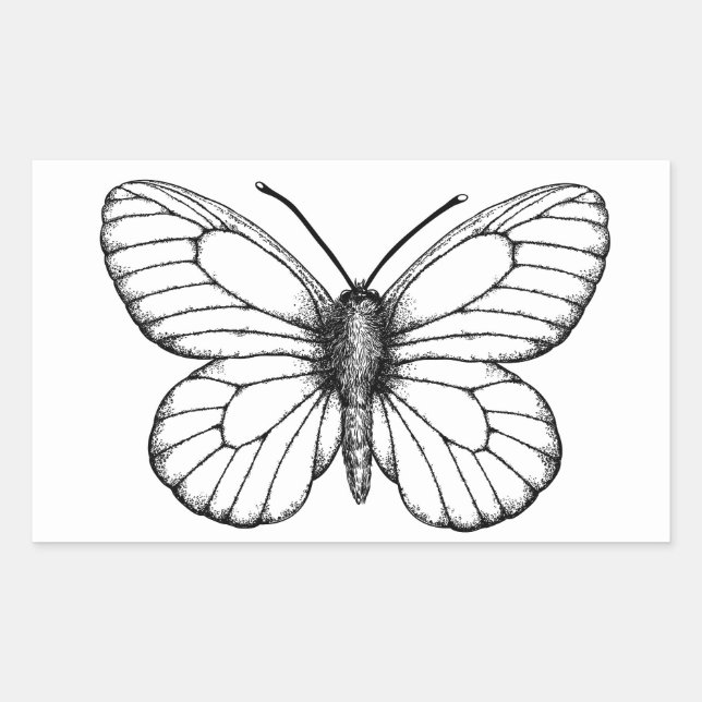 Pegatina Rectangular Mariposa blanca (Anverso)