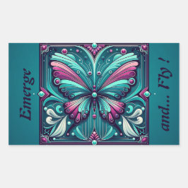 Pegatina Rectangular Mariposa Cuadrada Verde Azul y Púrpura
