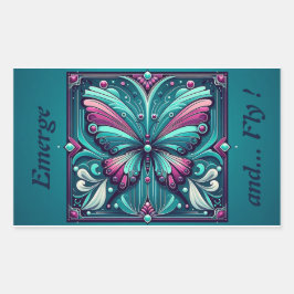 Pegatina Rectangular Mariposa Cuadrada Verde Azul y Púrpura