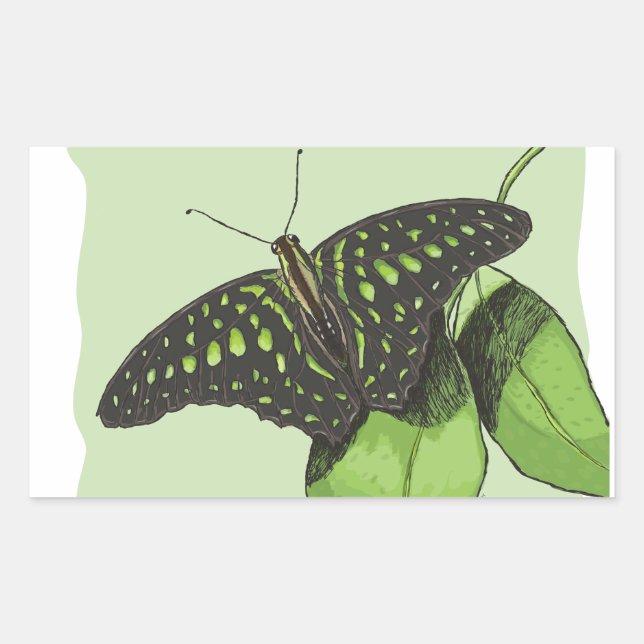 Pegatina Rectangular Mariposa de camuflaje de la naturaleza (Anverso)