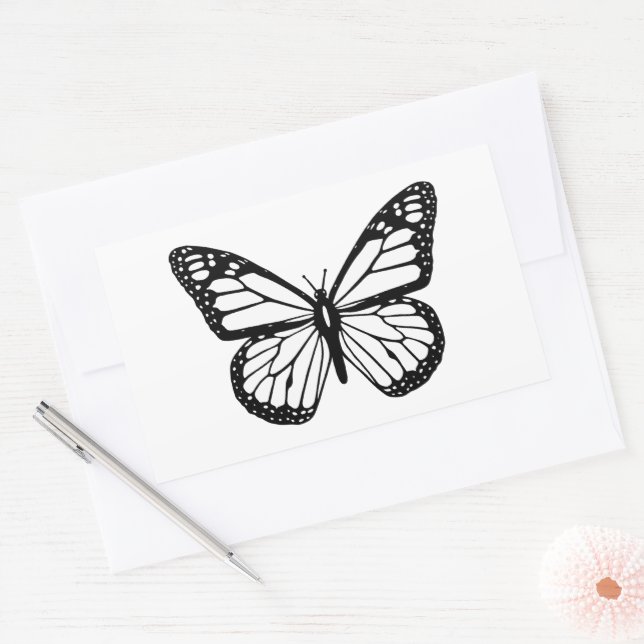 Pegatina Rectangular Mariposa de negro y blanco (Sobre)