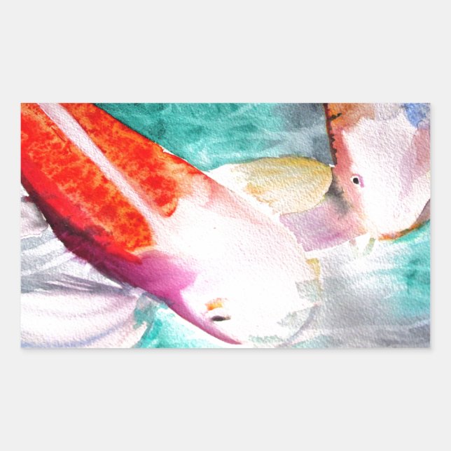 Pegatina Rectangular Mariposa Koi acuarela Arte de pescado japonés (Anverso)