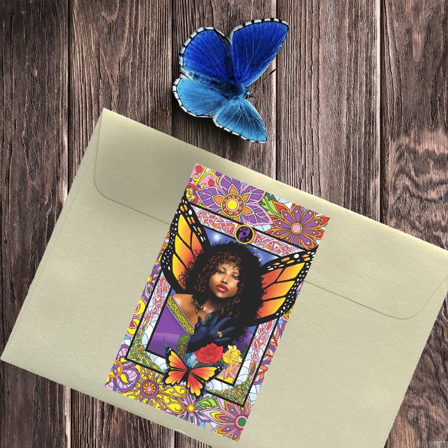 Pegatina Rectangular Mariposa Monarca Hada Flor Púrpura (Subido por el creador)