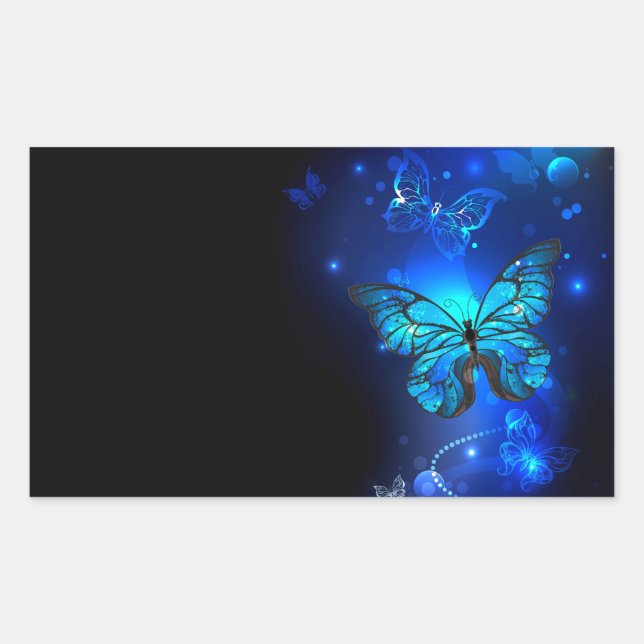 Pegatina Rectangular Mariposa morfo en el fondo oscuro (Anverso)