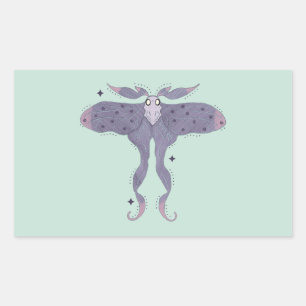 Pegatina Rectangular Mariposa nocturna morada caprichosa con destellos