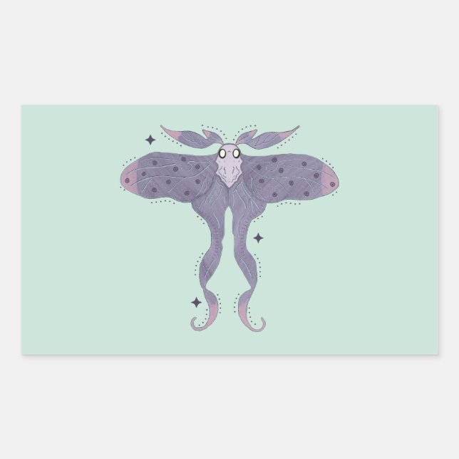 Pegatina Rectangular Mariposa nocturna morada caprichosa con destellos  (Anverso)
