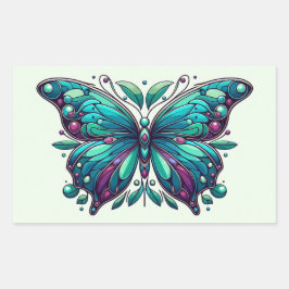 Pegatina Rectangular Mariposa Verde Azul & Púrpura 4