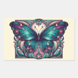 Pegatina Rectangular Mariposa Verde Azul & Púrpura 5