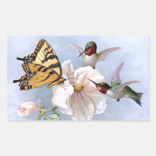 Pegatina Rectangular Mariposa y colibríes