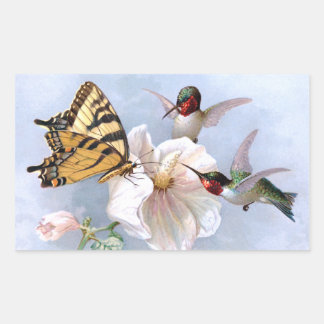 Pegatina Rectangular Mariposa y colibríes