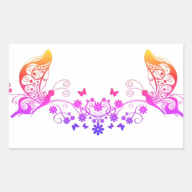 Pegatina Rectangular Mariposas arcoiris (Anverso)