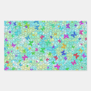Pegatina Rectangular Mariposas de rompecabezas y dias coloridas por STa