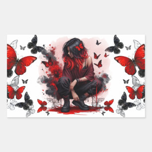 Pegatina Rectangular Mariposas góticas y fantasía de dama