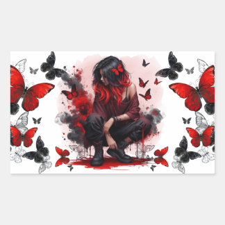 Pegatina Rectangular Mariposas góticas y fantasía de dama