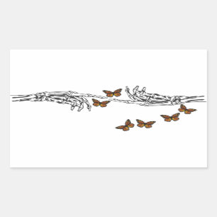 Pegatina Rectangular Mariposas y esqueletos