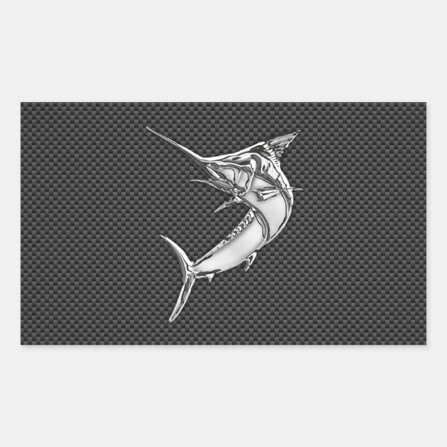Pegatina Rectangular Marlin de estilo cromado en fibra de carbono (Anverso)